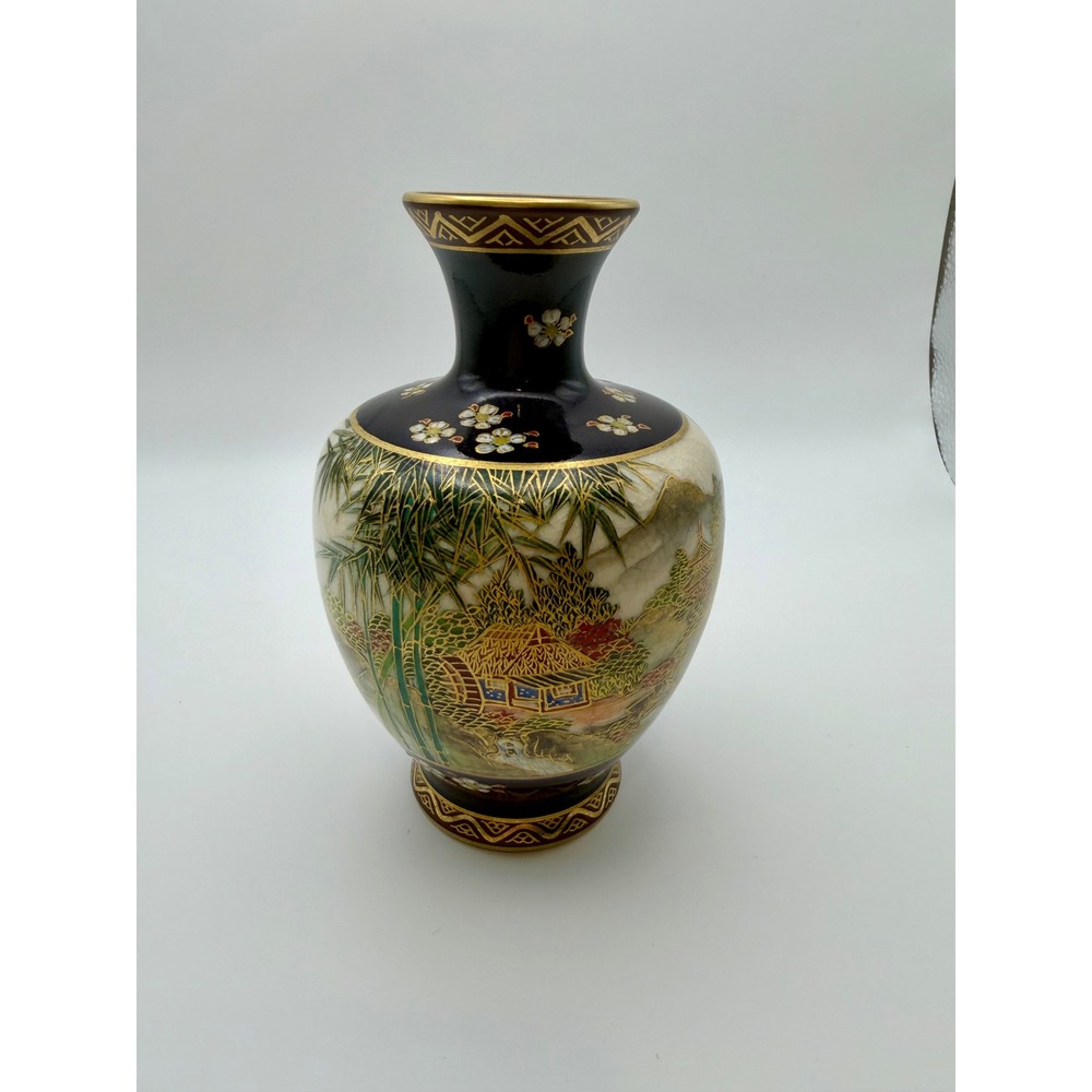 Antique Japanese Koshida Satsuma Miniature Bud Vase - Signed 4" - Chipped Rim